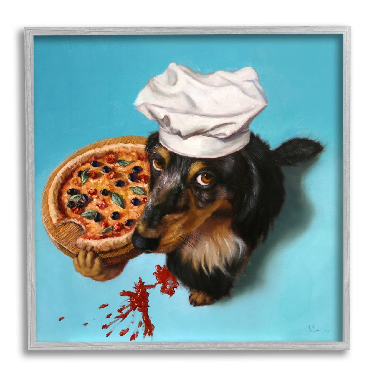 Stupell Industries Dog Chef Pizza Bite Portrait Framed Giclee Art